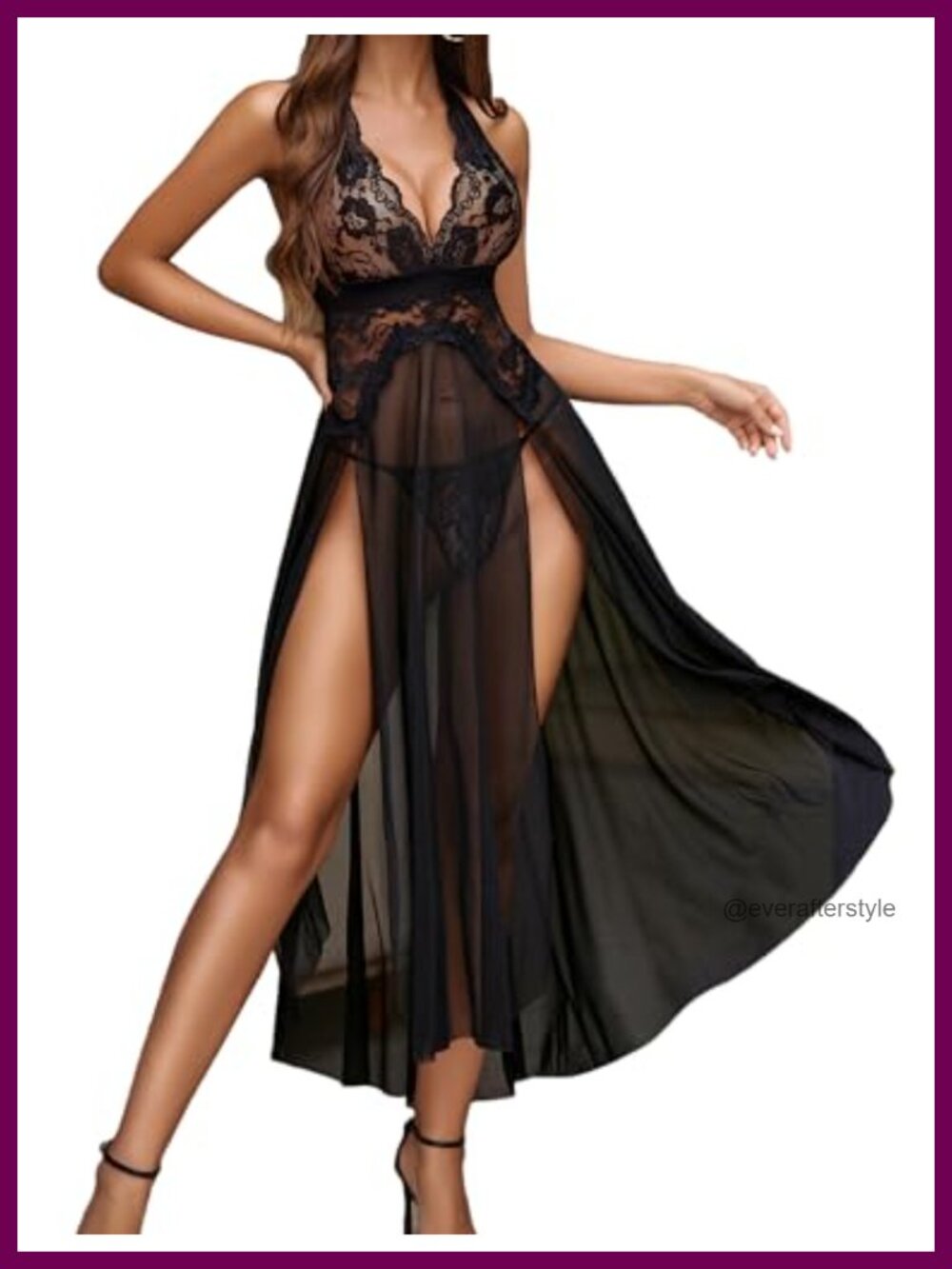 Avidlove Lace Mesh Deep V Nightgown Dress Chemise